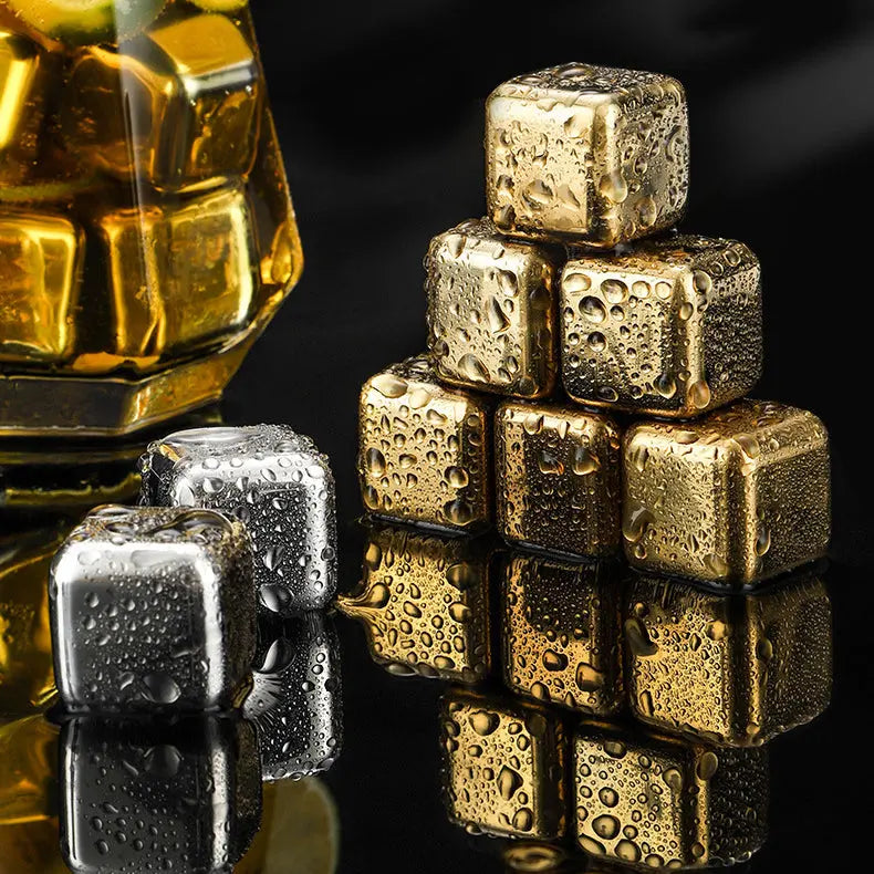 Stainless steel whiskey stones ice cube set – Gold, 8PCS