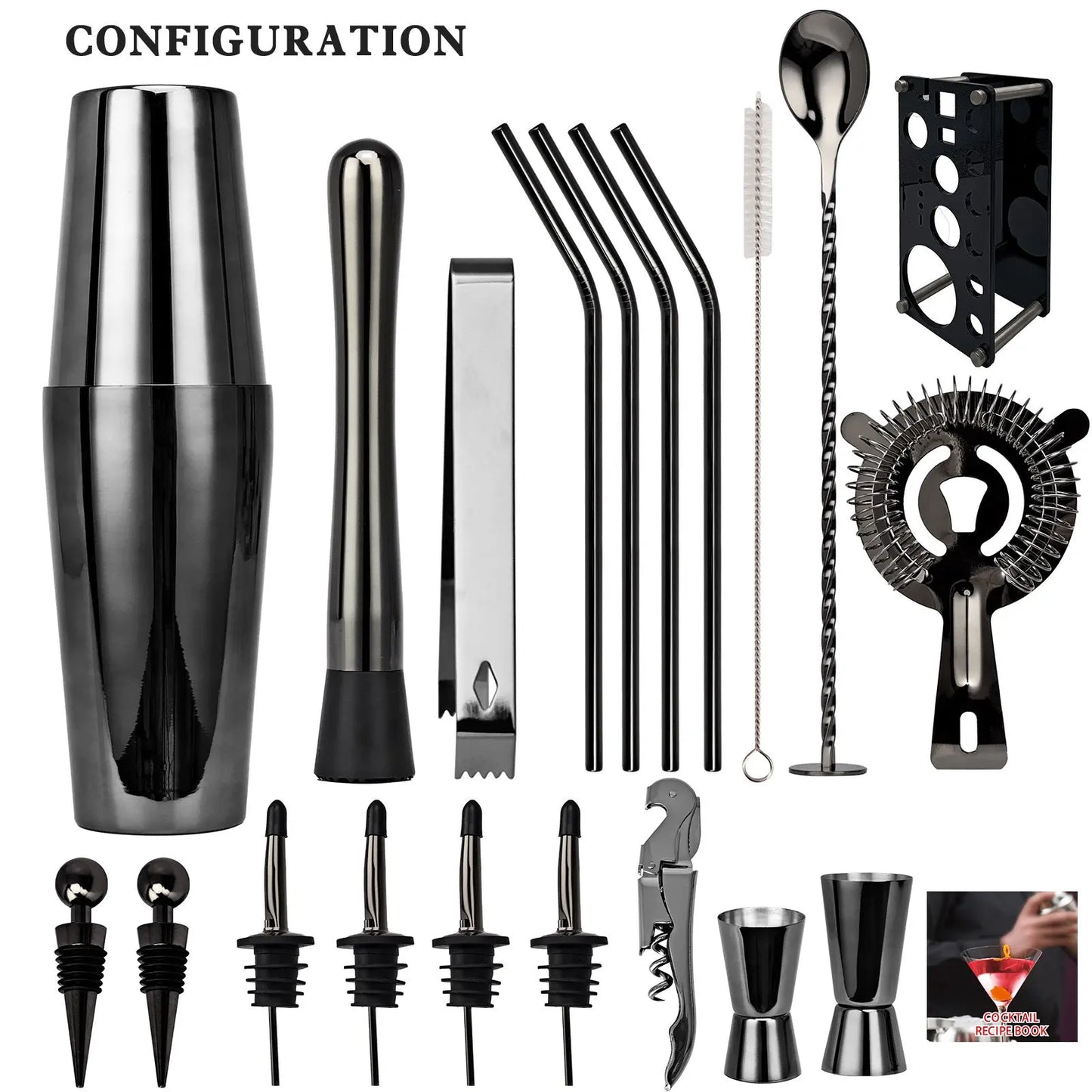 20-piece stainless steel cocktail shaker set