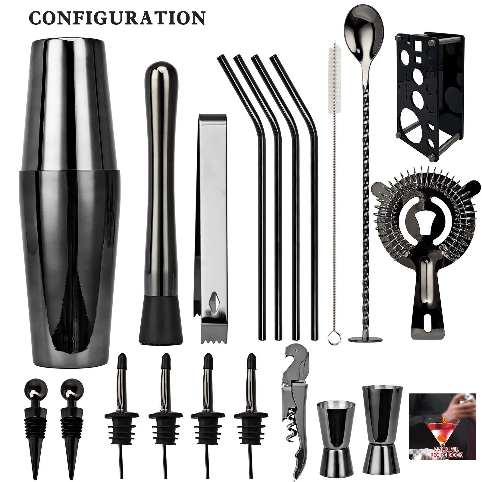 20-piece stainless steel cocktail shaker set