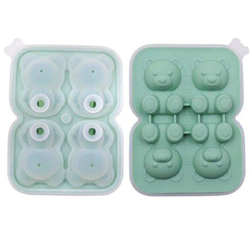Bear-shaped silicone ice cube tray – Grass Green, 4 cavities