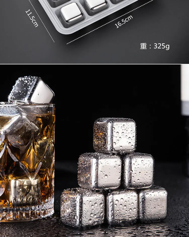 Stainless steel whiskey stones ice cube set