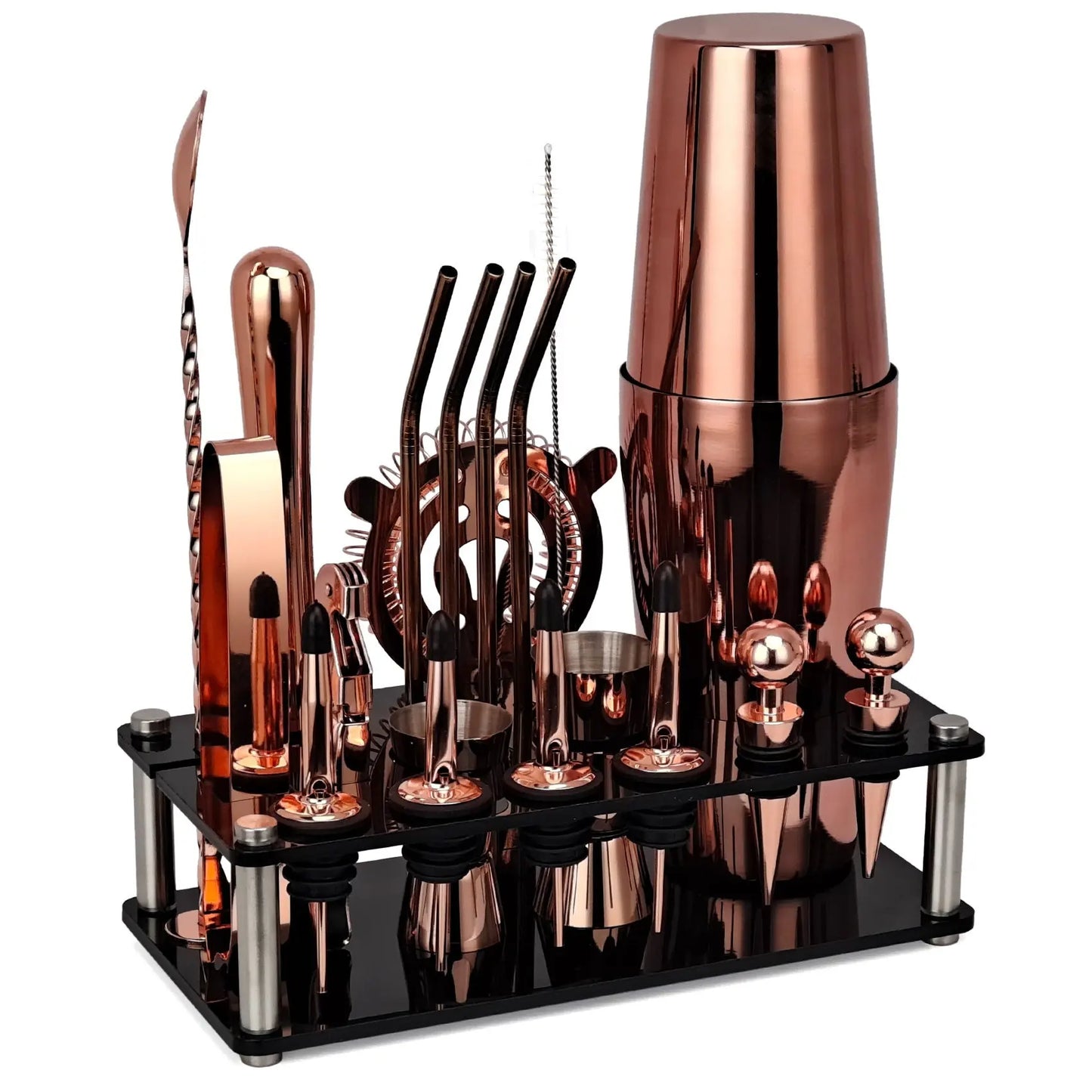 20-piece stainless steel cocktail shaker set – Rose Gold Boston Suit