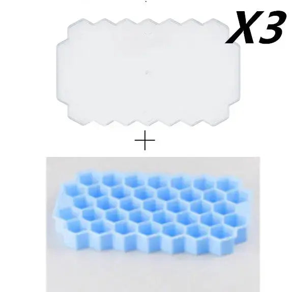 Honeycomb silicone ice tray – Blue 3pcs, With cover