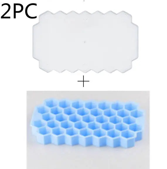 Honeycomb silicone ice tray – Blue 2PC, With cover