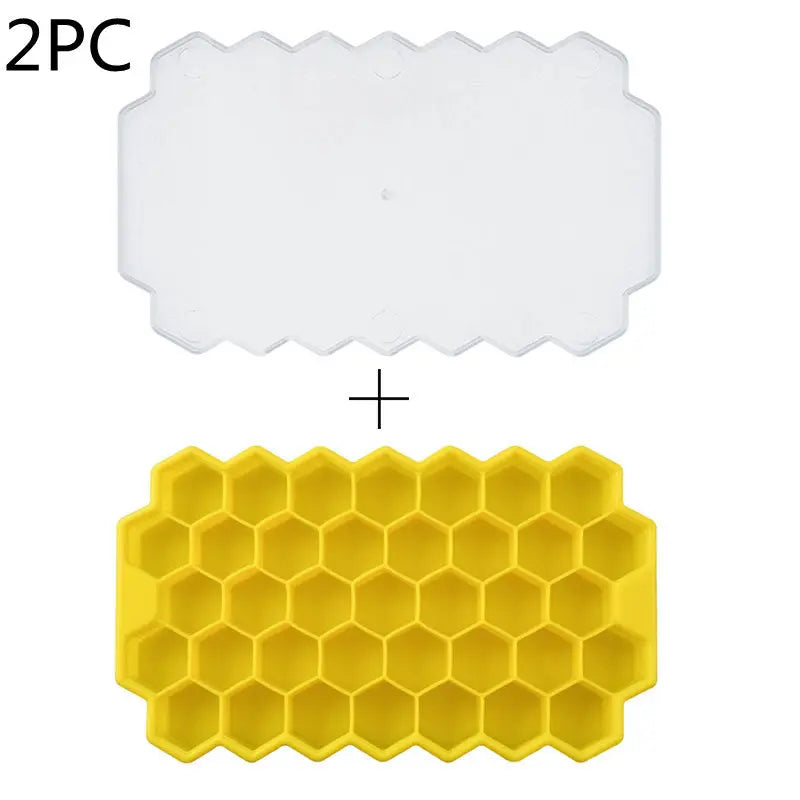 Honeycomb silicone ice tray – Yellow 2PC, With cover