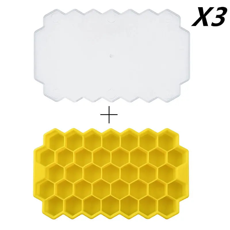 Honeycomb silicone ice tray – Yellow 3pcs, With cover