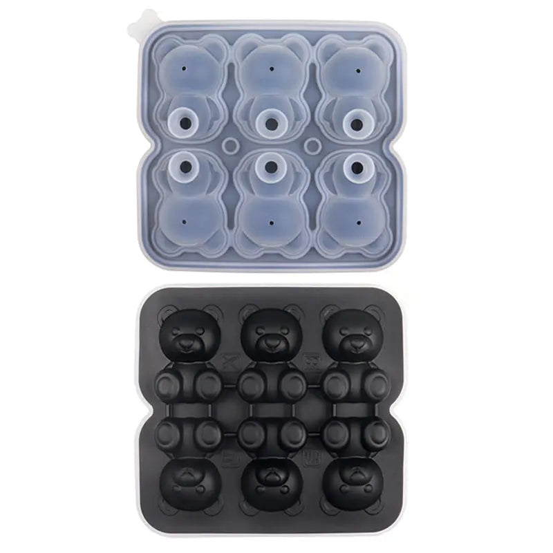 Bear-shaped silicone ice cube tray – Matte Black, 6 cavities