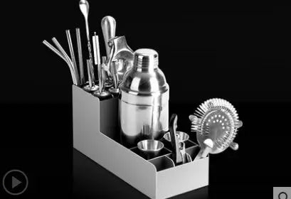 Cocktail shaker set with storage rack – 18-piece bartending tool set