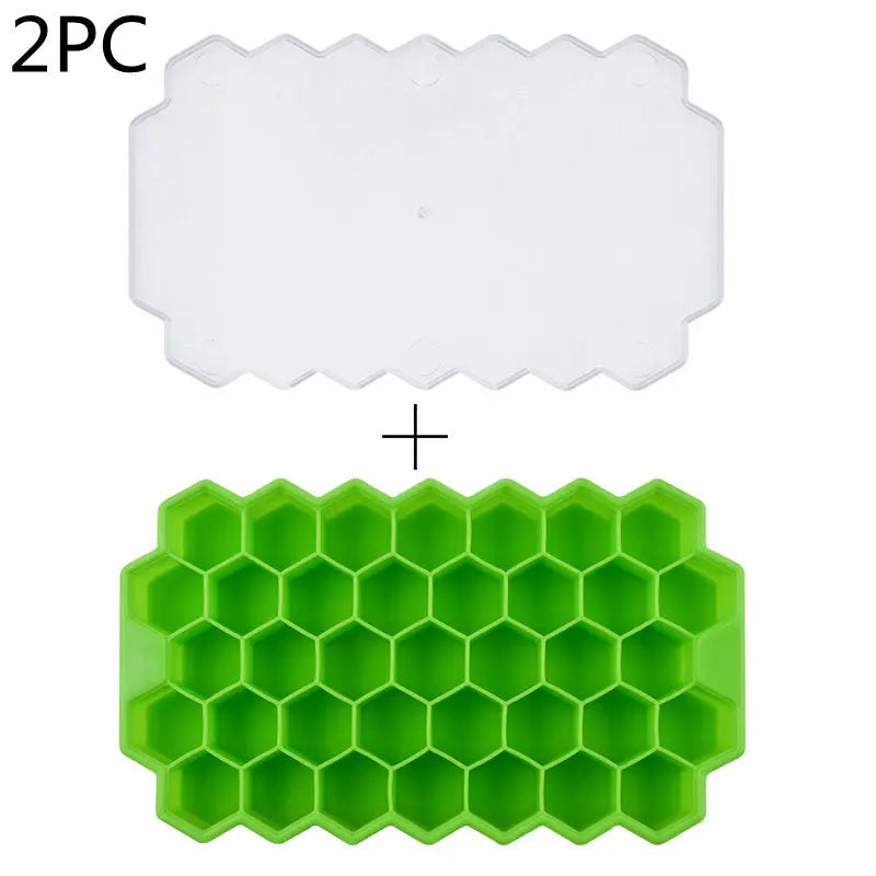 Honeycomb silicone ice tray – Green 2PC, With cover