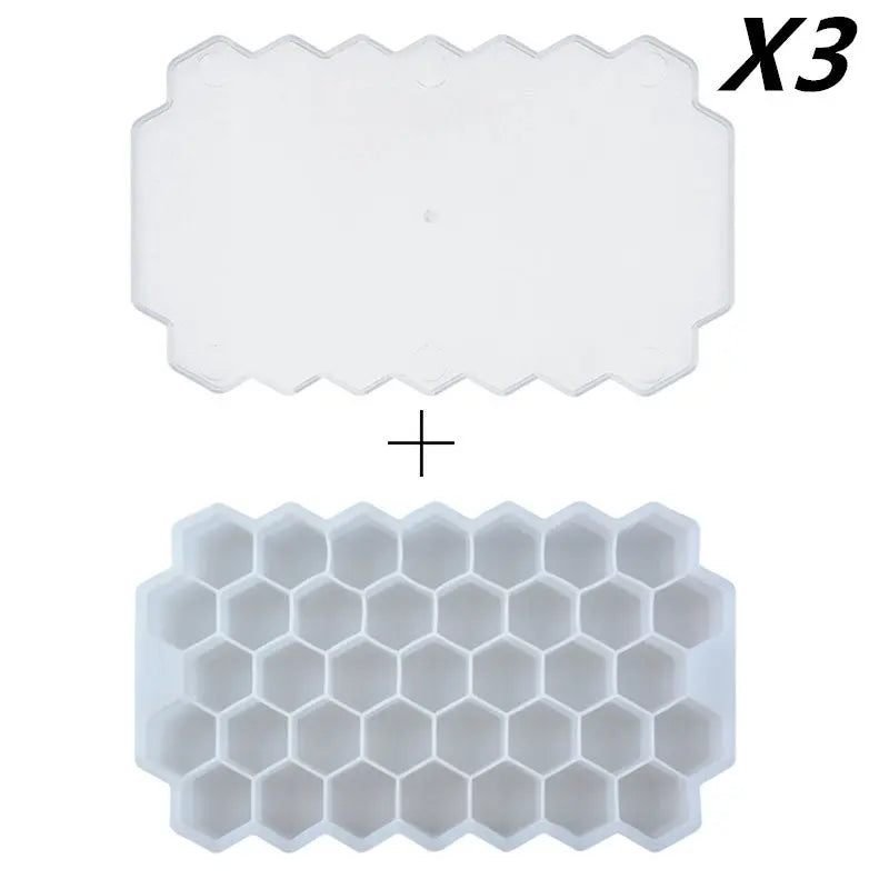 Honeycomb silicone ice tray – White 3pcs, With cover