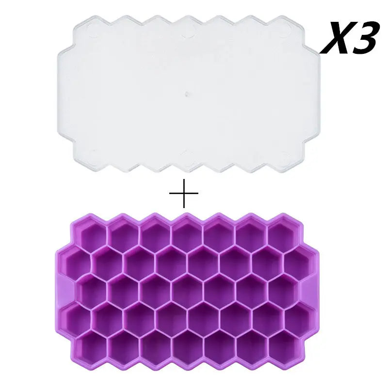 Honeycomb silicone ice tray – Purple 3pcs, With cover