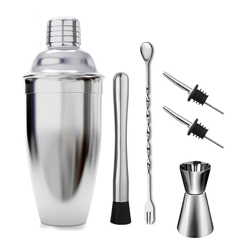 Stainless steel cocktail shaker kit – 6-piece set with crimped lid, 550ml
