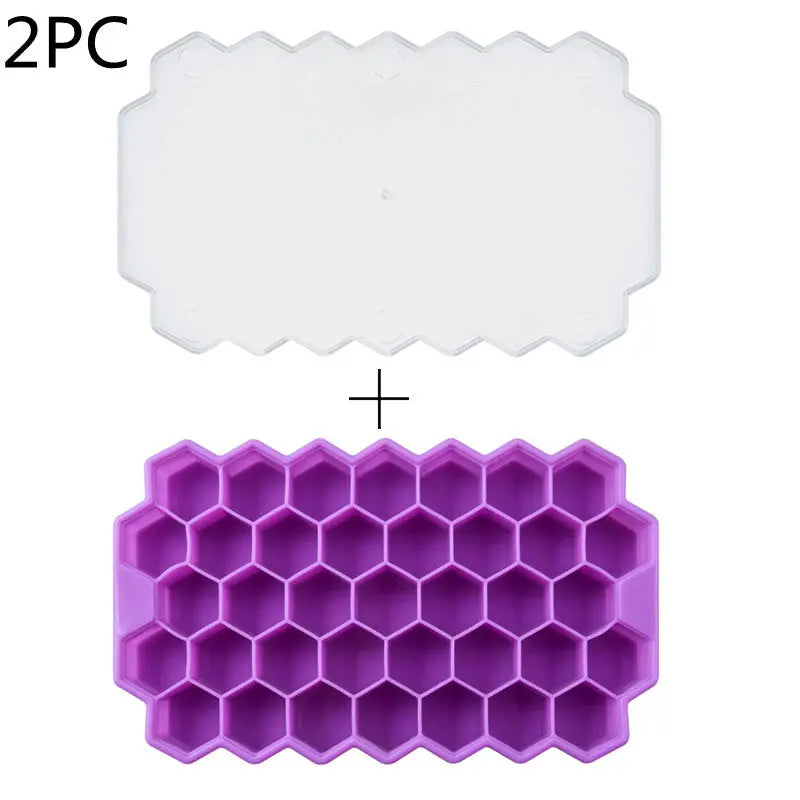 Honeycomb silicone ice tray – Purple 2PC, With cover