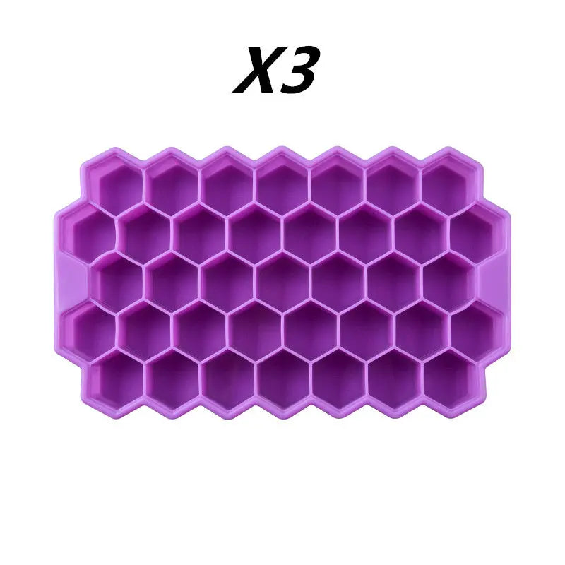 Honeycomb silicone ice tray – Purple 3pcs, Without cover