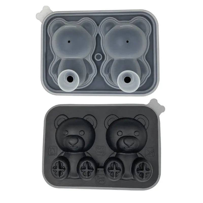 Bear-shaped silicone ice cube tray – Matte Black, 2 cavities