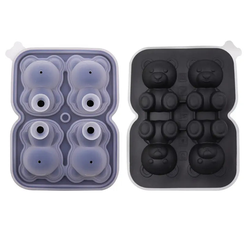 Bear-shaped silicone ice cube tray – Matte Black, 4 cavities