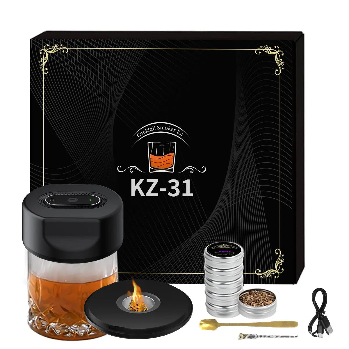 Rechargeable whiskey cocktail smoker