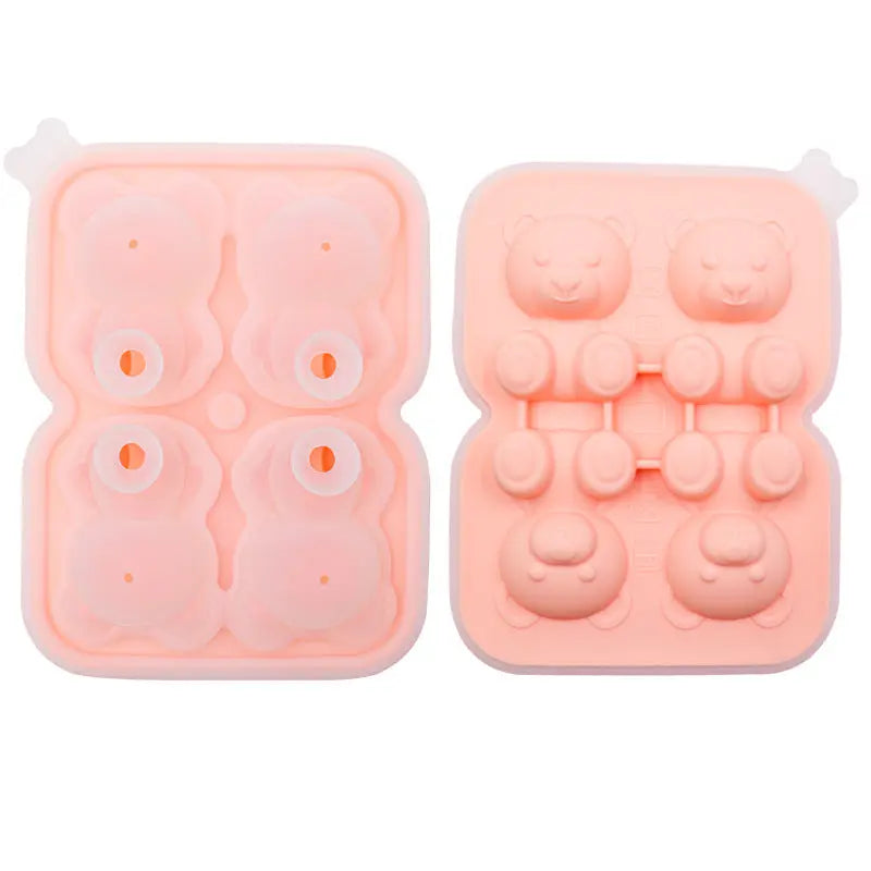 Bear-shaped silicone ice cube tray – Baby Pink, 4 cavities