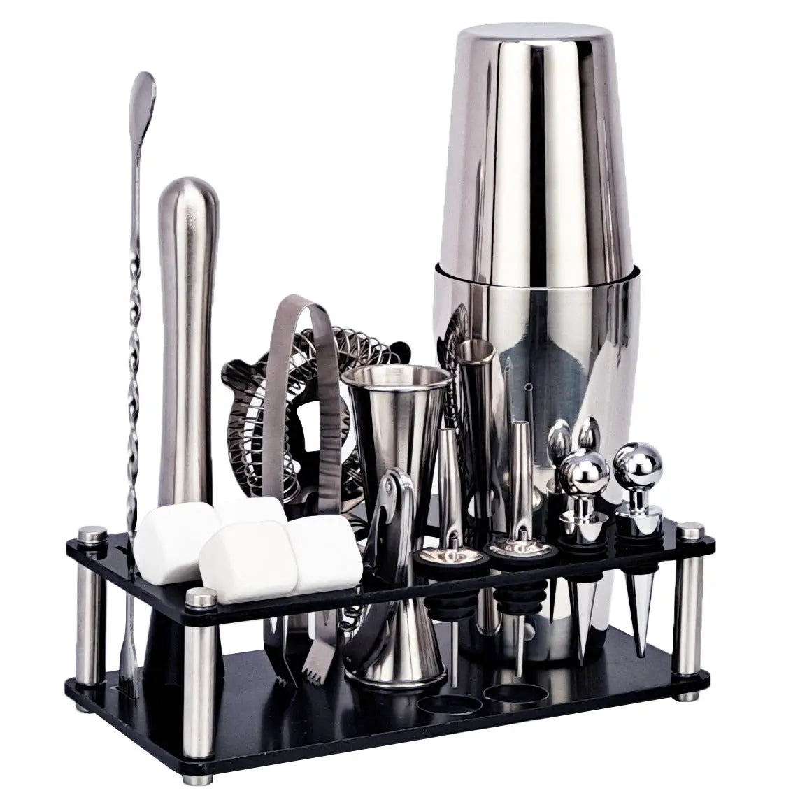 Stainless steel cocktail shaker set with strainer