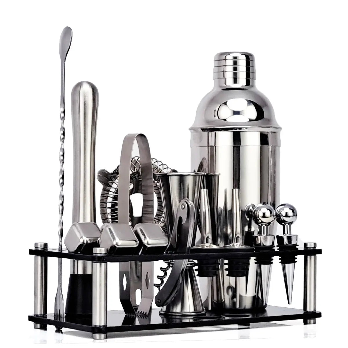 Stainless steel cocktail shaker set with strainer