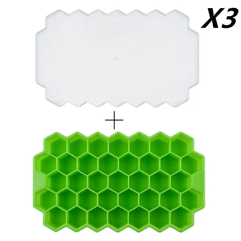 Honeycomb silicone ice tray – Green 3pcs, With cover
