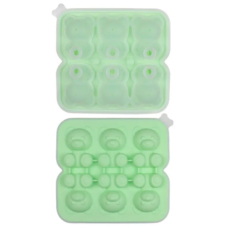 Bear-shaped silicone ice cube tray – Fruit Green, 6 cavities
