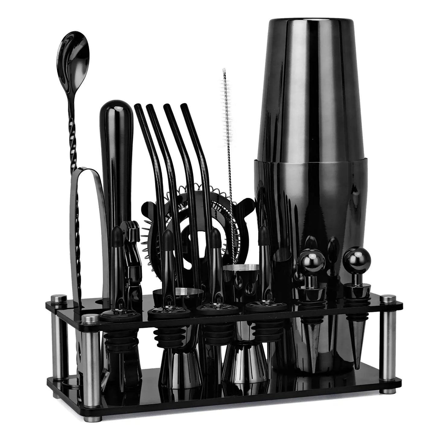 20-piece stainless steel cocktail shaker set – Piano Black Boston Suit