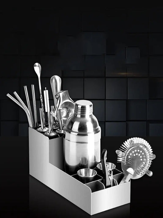 Cocktail shaker set with storage rack